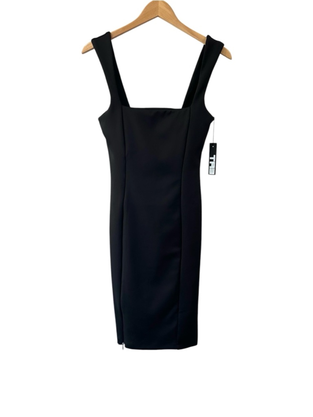TA3 Squarey Pencil Dress L Black Corset cinching shaping Bodycon NWT